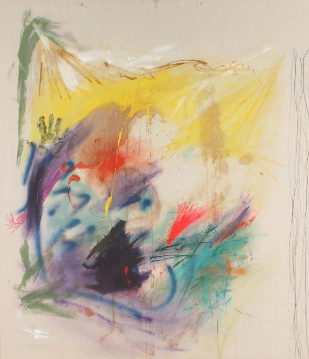 bright multicolored oil and acrylic abstract painting